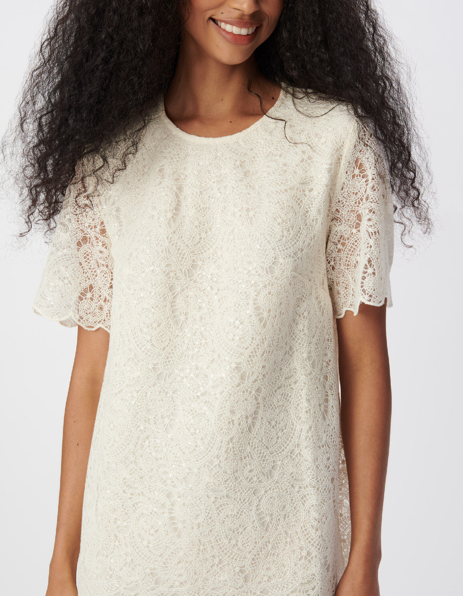 Robe courte blanche broderies et sequins Femme