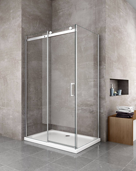 Douche de 8 mm H.190 avec un paroi fixe et une porte coulissante - 80 fixe x 110 coulissante