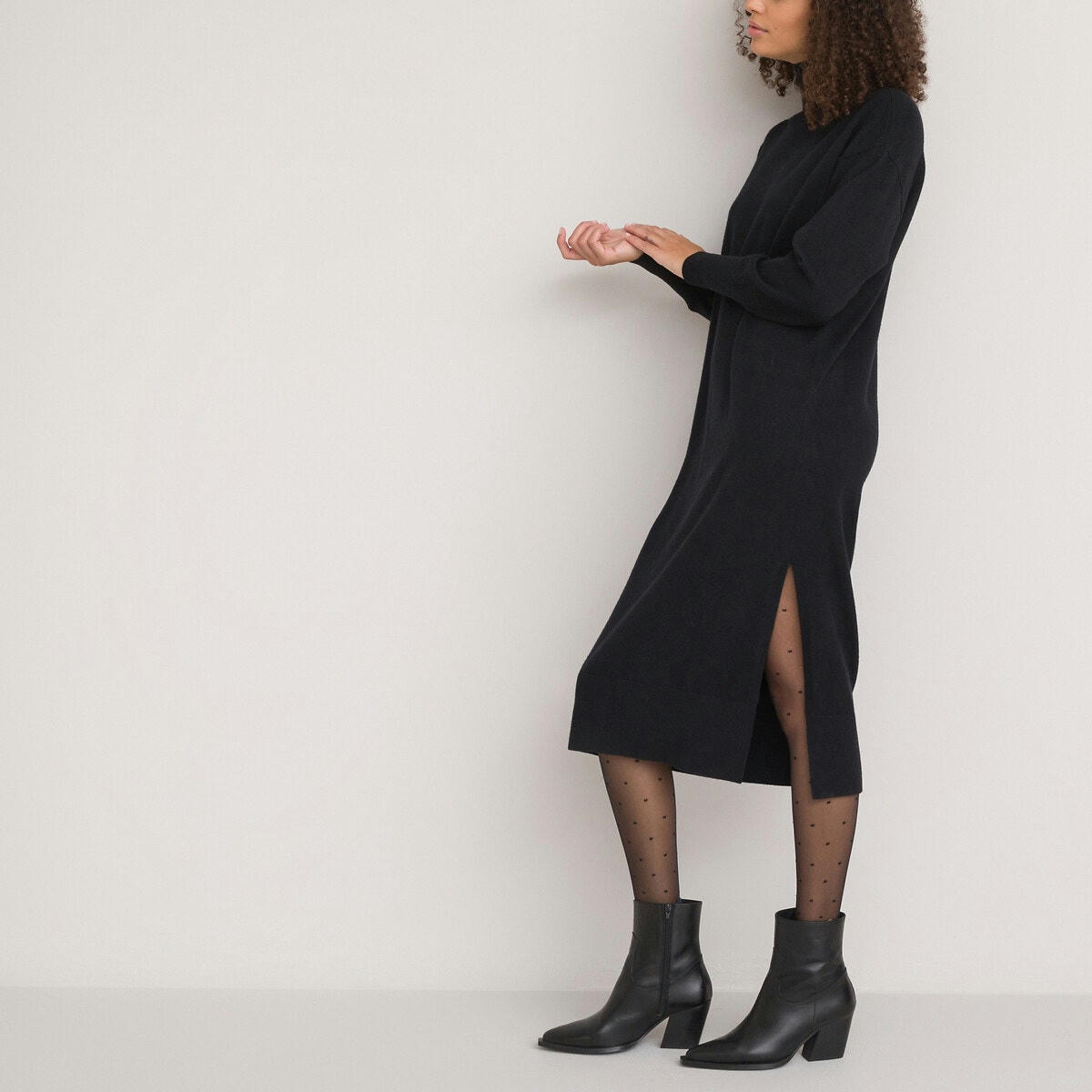 Robe pull, col roulé, manches longues