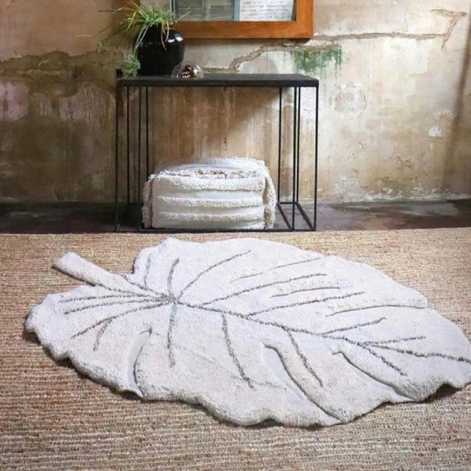 MONSTERA - Tapis coton lavable monstera natural 120x180cm