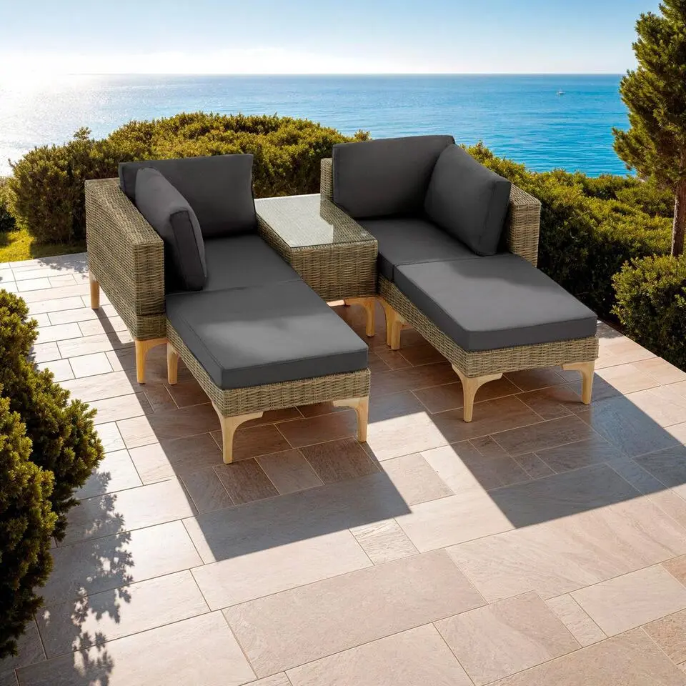 tectake Wicker lounge Bellaria met aluminium frame, Natuur