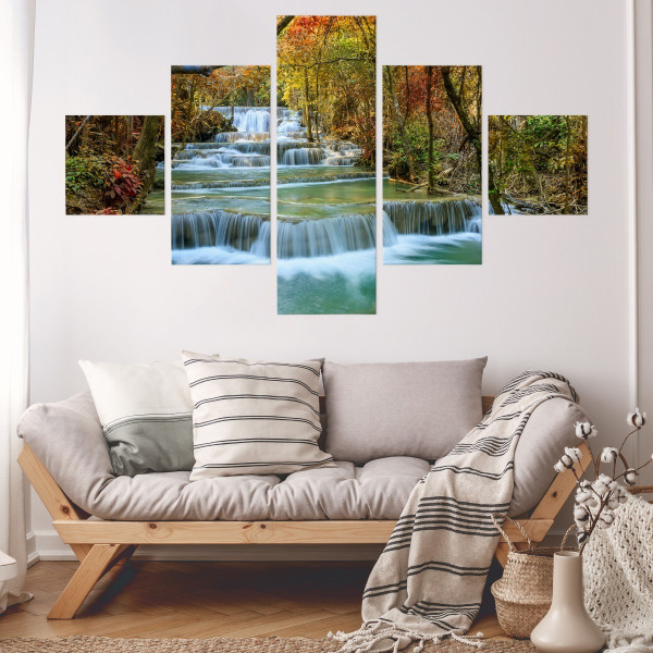 Obraz Wieloczęściowy Wodospad Jesienny Las 150x90cm