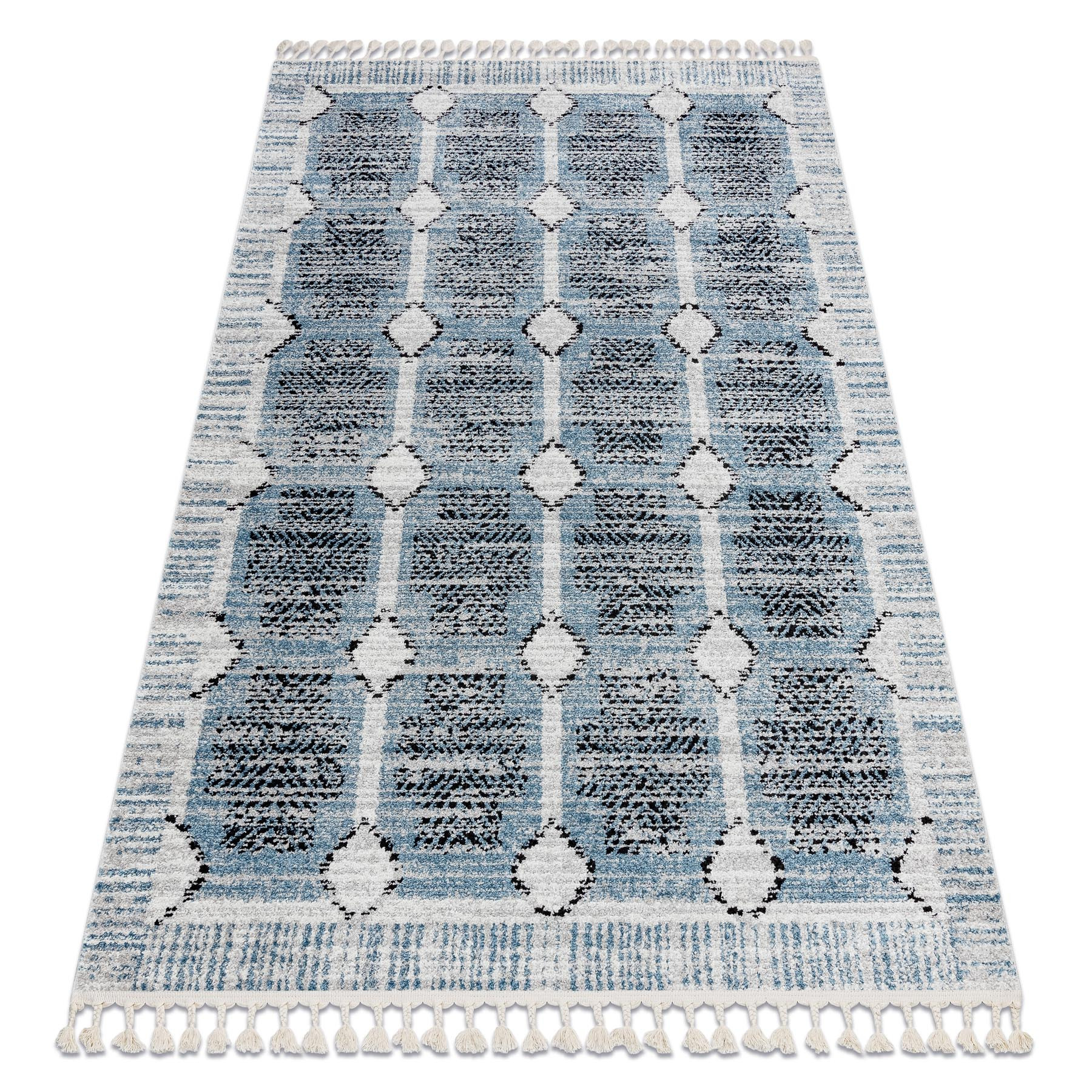 Dywan nowoczesny BELLE BR22A beż / niebieski Frędzle80x150 cm