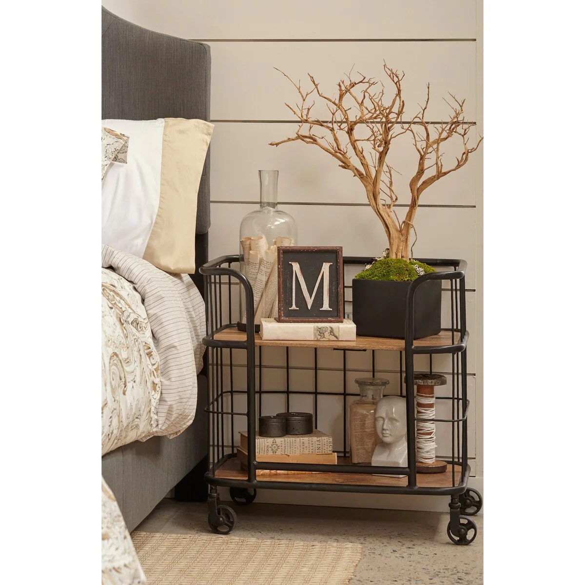Industrial Wood & Metal Trolley Bar Cart