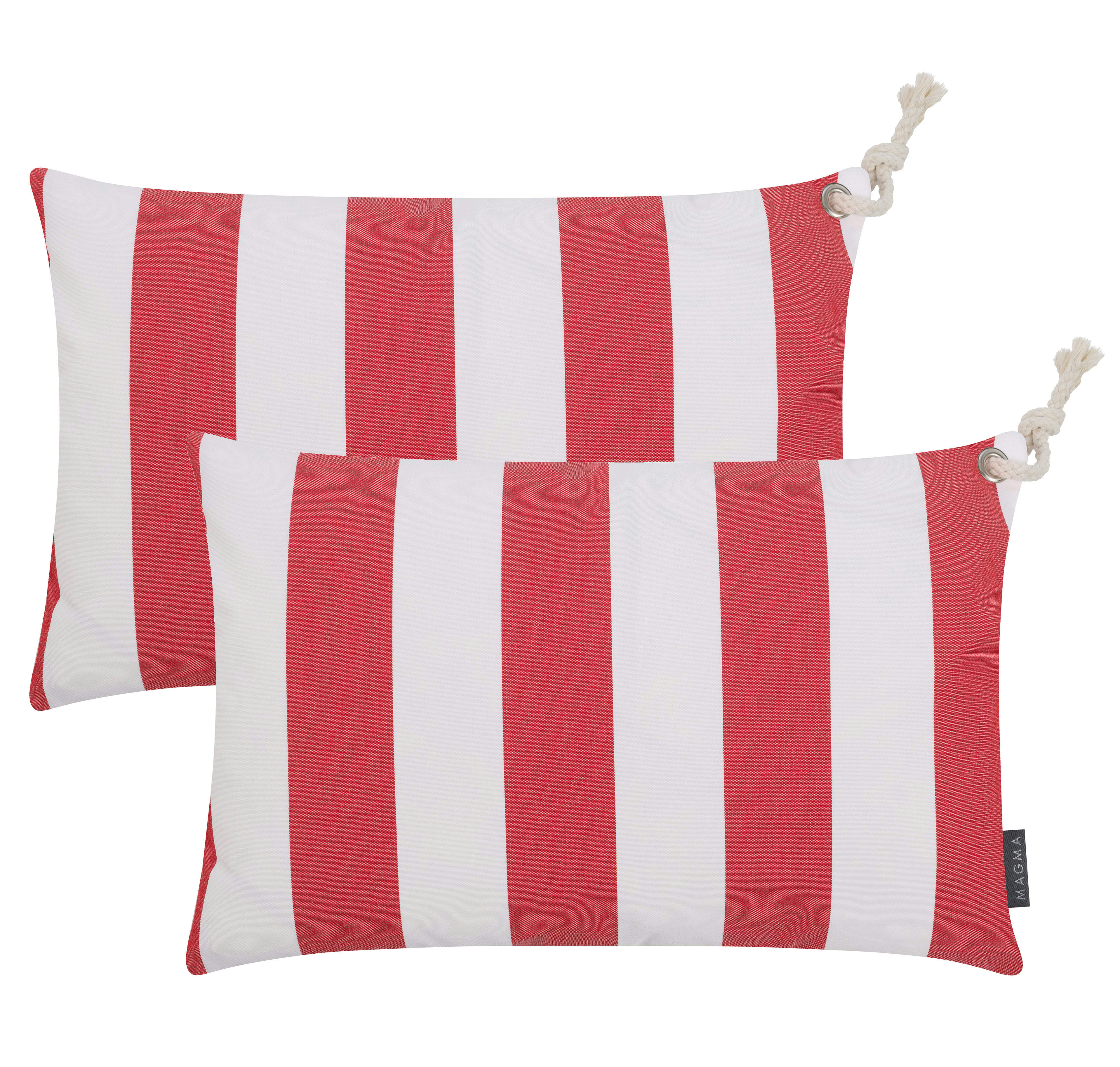 SANTORIN - Housses de coussin rayées rouge/blanc avec corde - Lot de 2-40x60