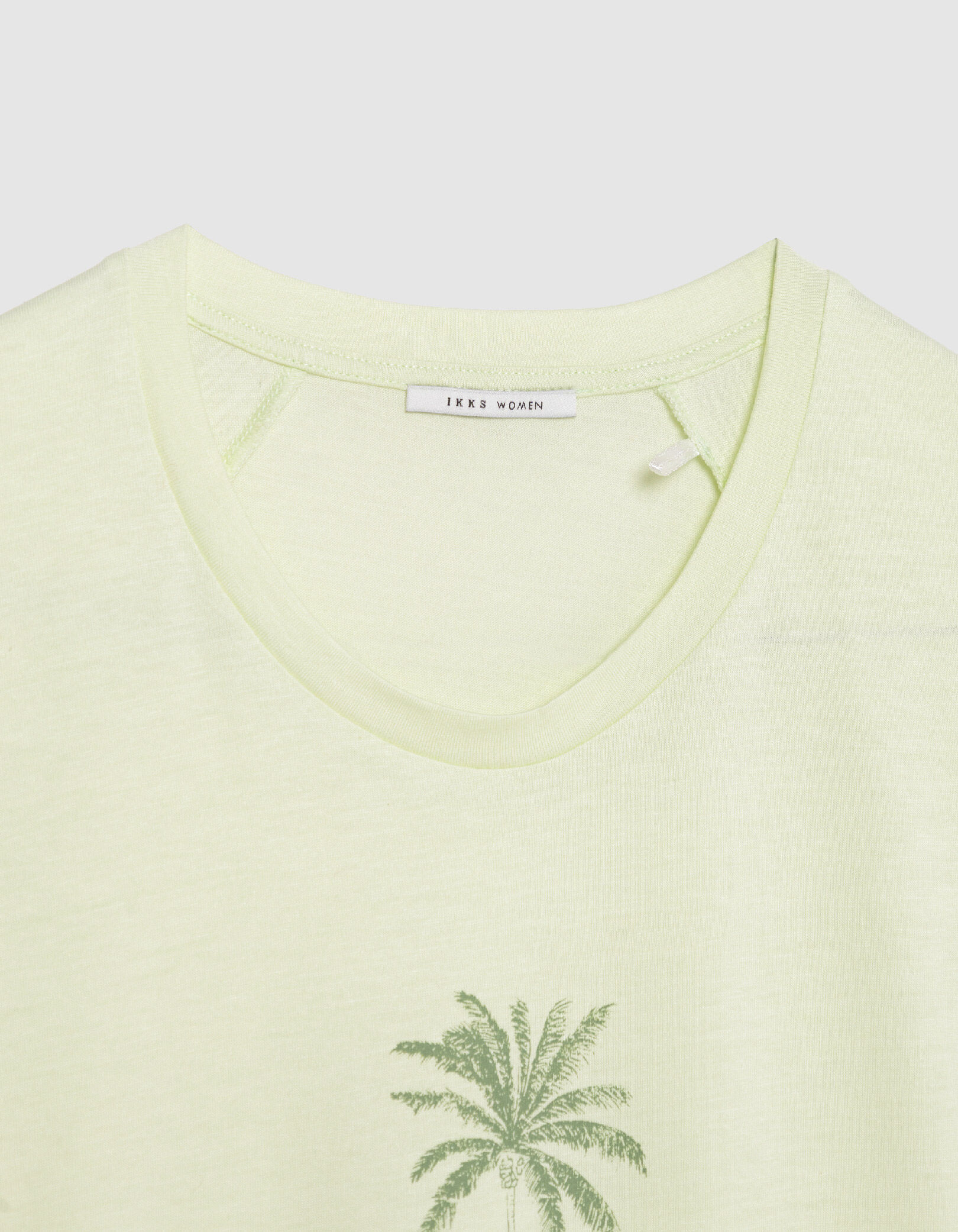 Tee-shirt vert visuels palmiers et message pailleté Femme