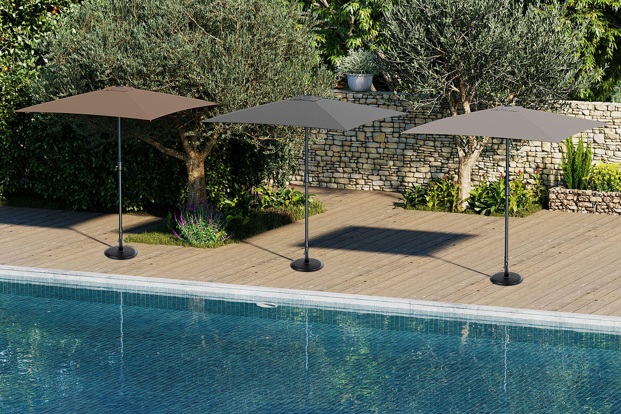 - Parasol rectangle 2x3M mat en aluminium et toile marron