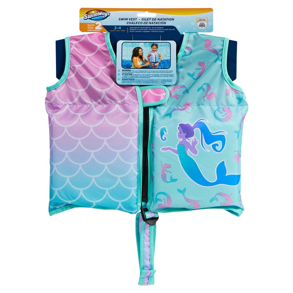 Swimways Kids' UPF 50+ Sun Protected Swim Vest, Mermaid Design, Ages 2+