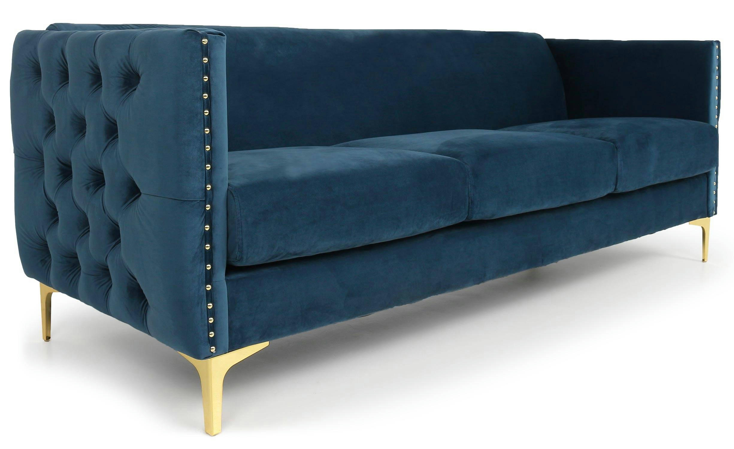 JOSHUA - Canapé 3 places velours bleu