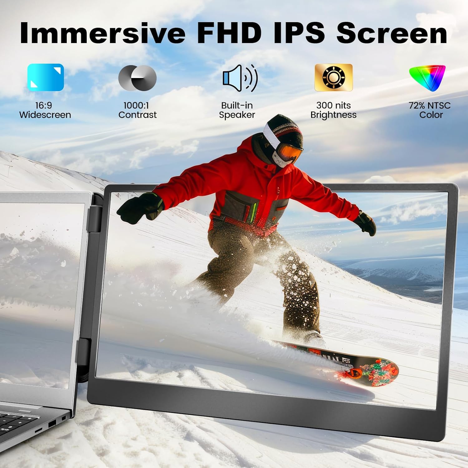 KEFEYA Laptop Screen Extender  14.2 Portable Triple Monitor for Laptop with Full HD IPS Display  Monitor Extender Compatible with Mac  Windows  Chrome  Fits 13-17 Inch Laptops