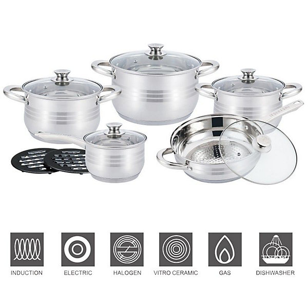 Batterie de Cuisine 12 Pièces en Acier Inoxydable HerzbergHG1242-IX