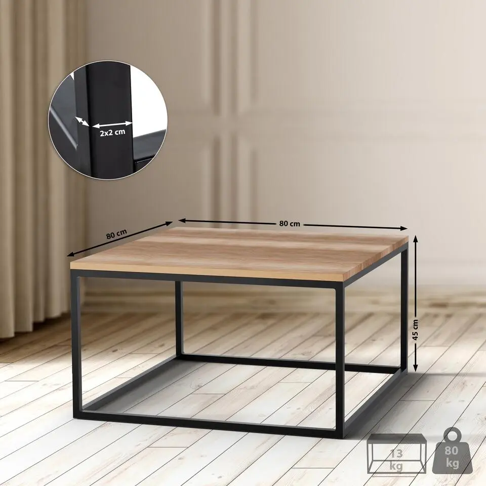 CLP Bijzettafel Manteo mat zwart Frame - Hout - eik