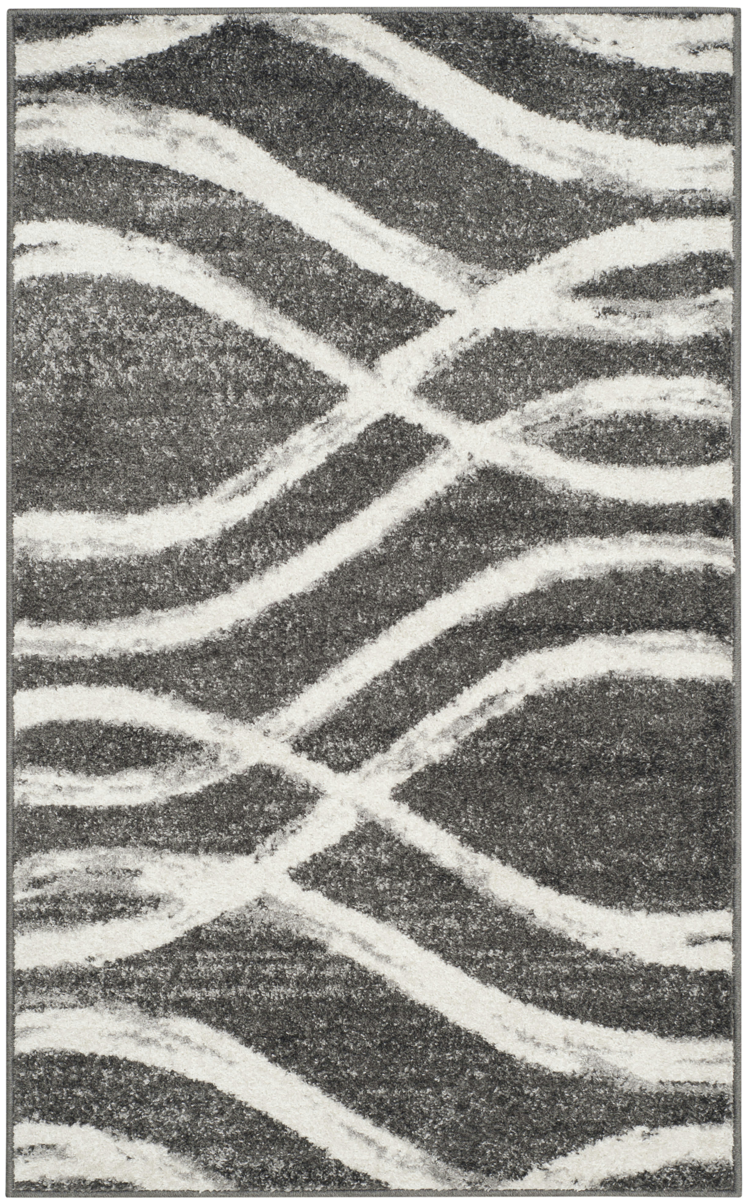 ADIRONDACK - Tapis de salon interieur en gris charbon & ivoire, 91 x 152 cm