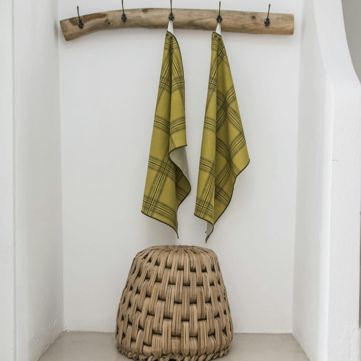 MADRAS - Torchons (x2) coton  50x75 vert kaki