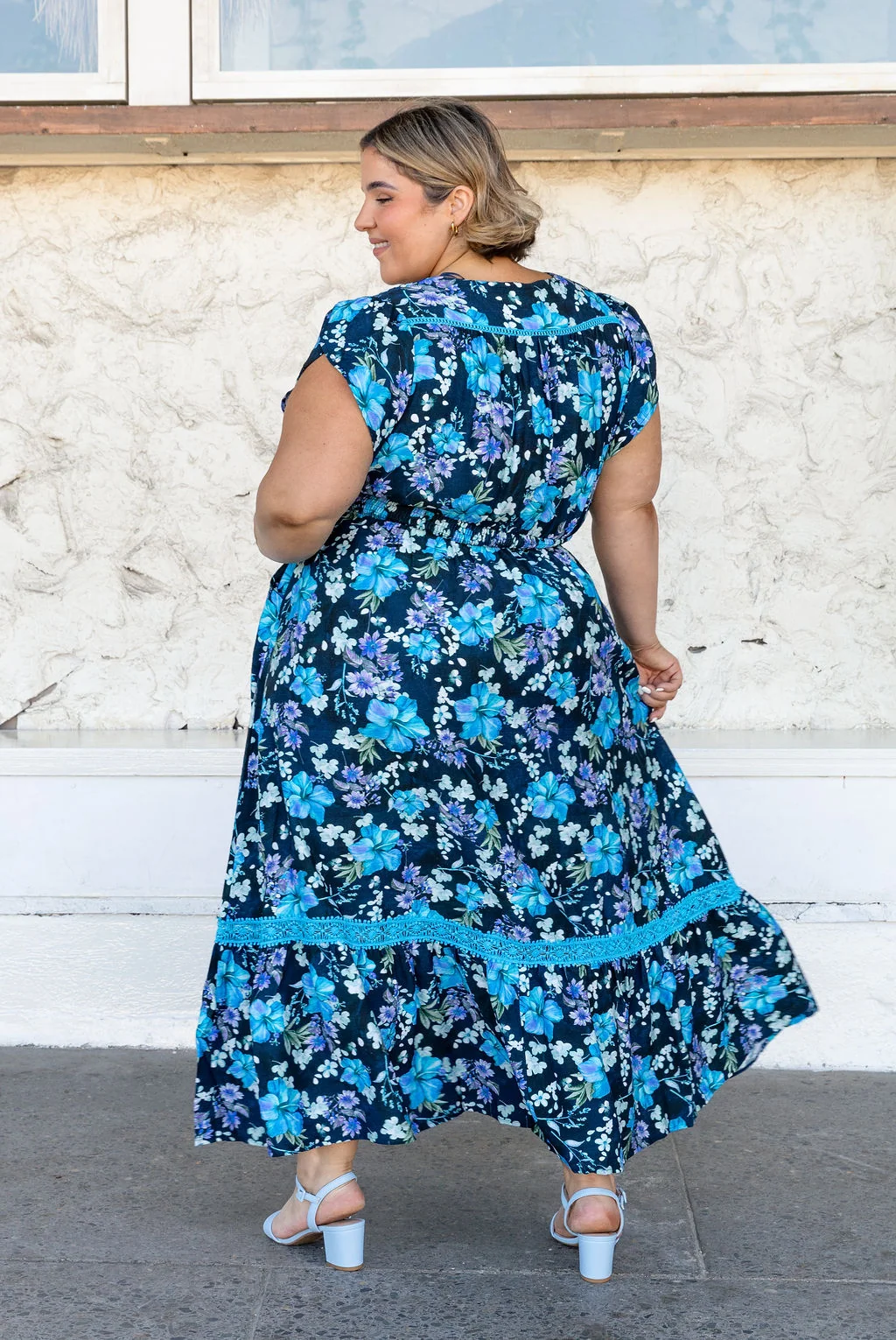 Louisa Maxi Dress in Indigo Blooms