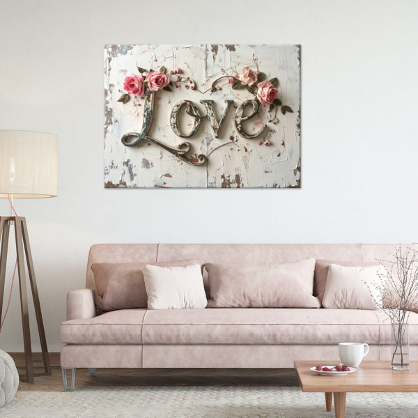 Obraz nowoczesny do salonu sypialni biura, Napis Love w stylu retro 30x20