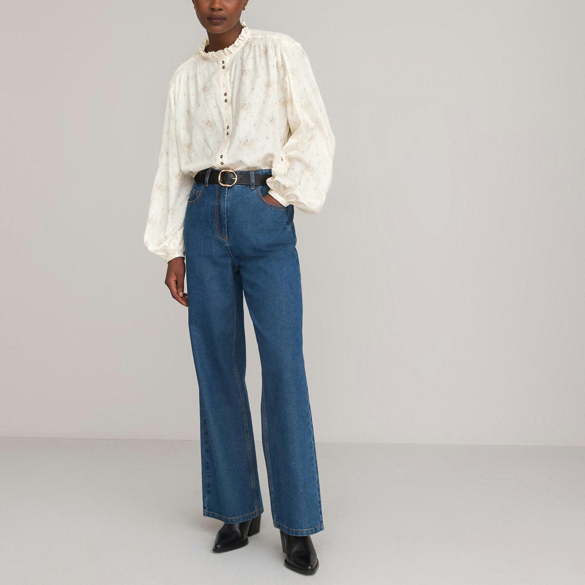 Chemise ample col volanté, imprimé fleurs