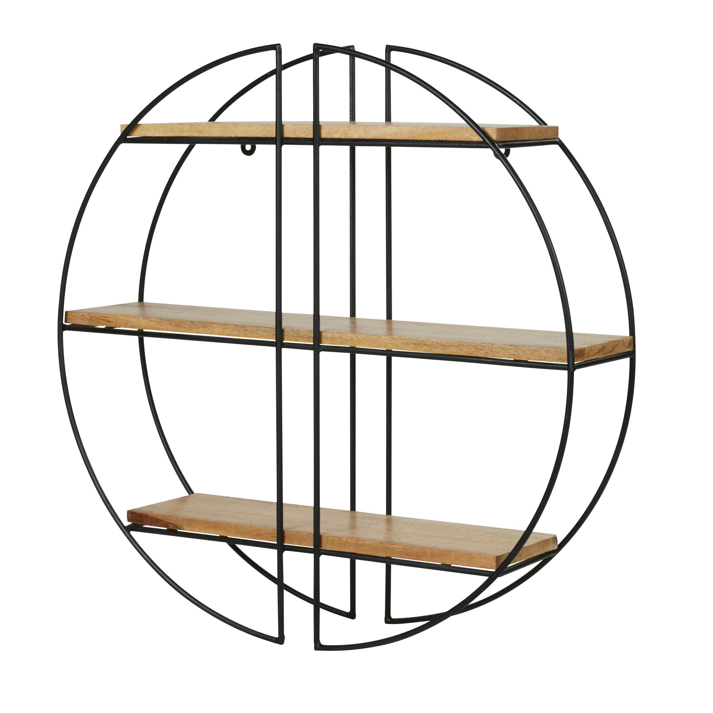 - Etagère ronde en métal noir et bois de manguier