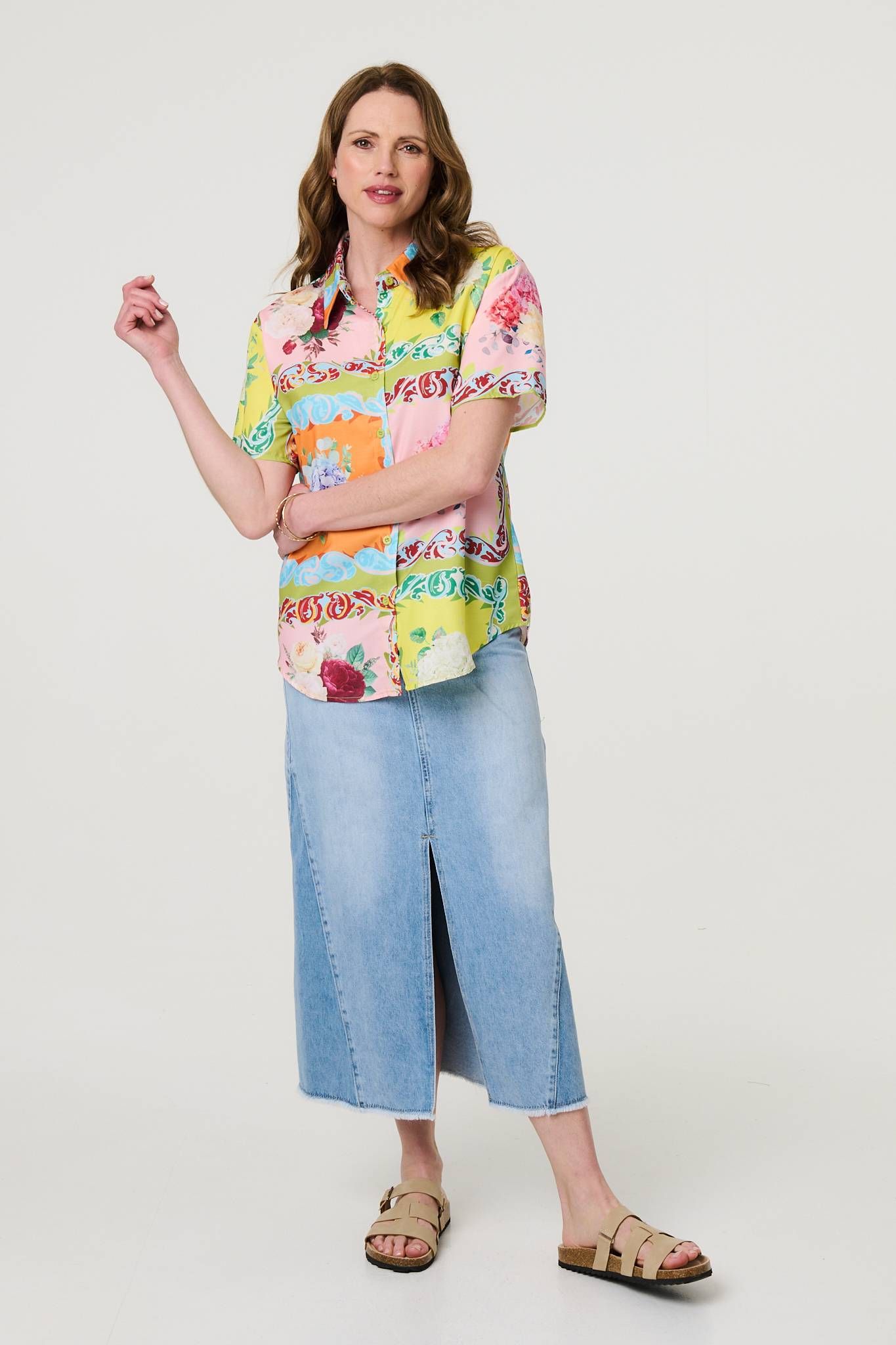 Izabel London Mosaic Print Short Sleeve Relaxed Shirt