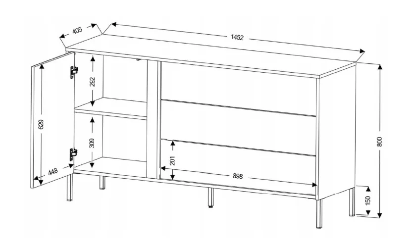 Komoda 3 MIA 145 cm z ryflowanym frontem z szufladami Biały