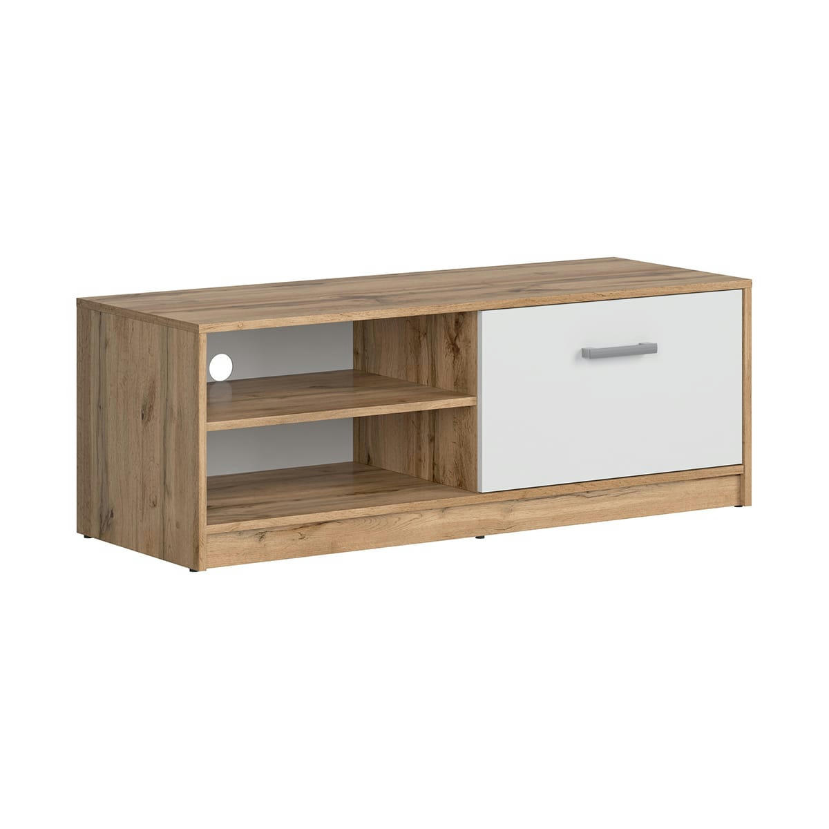 - Meuble TV 1 porte 118 cm stratifiés blanc et naturel