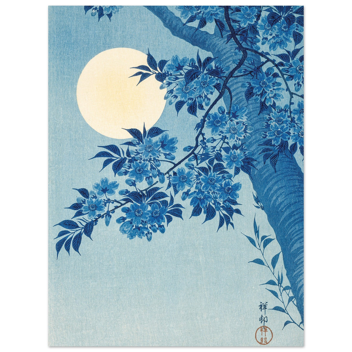 Artfulprints Poster Ohara Koson - Blossoming cherry on a moonlit night  - 30x40 cm - Meerkleurig