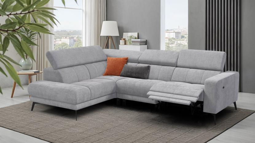Sofa narożna 5 osobowa lewa MORELLO, jasnoszara, 1 x Relax Zero Gravity