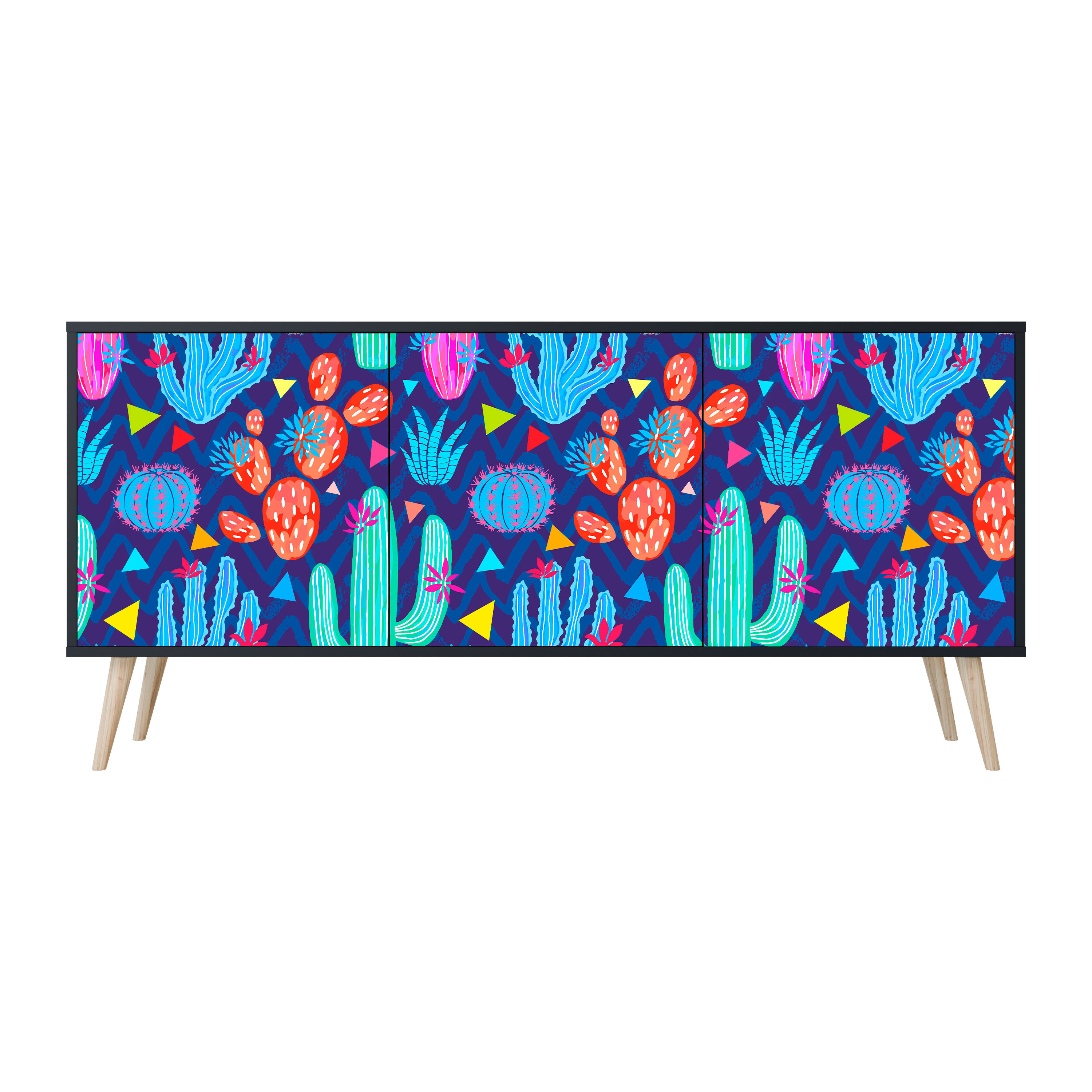 CACTUS VIBES Komoda 3 drzwi Czarna-Bukowa skośna