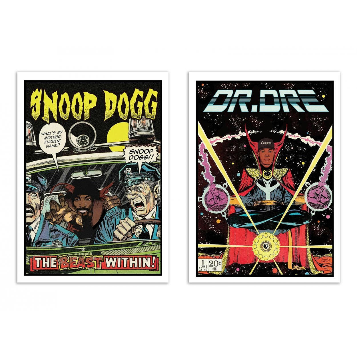 DAVID REDON - SNOOP DR DRE COMICS - 2 Affiches d'art 30 x 40 cm