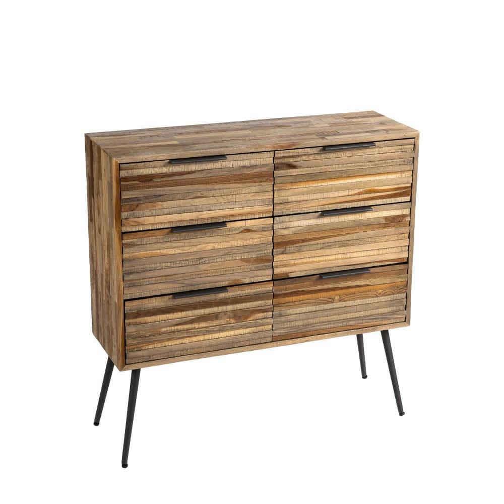 BALAOAN - Commode 6 tiroirs en métal et teck recyclé H88xL90cm bois