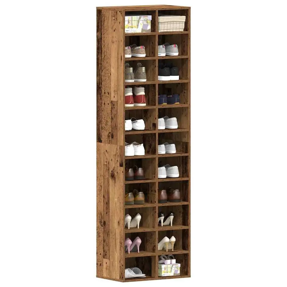 vidaXL - Schoenenkast - Oud hout - Bewerkt hout - 22 paar - 54x34x183 cm