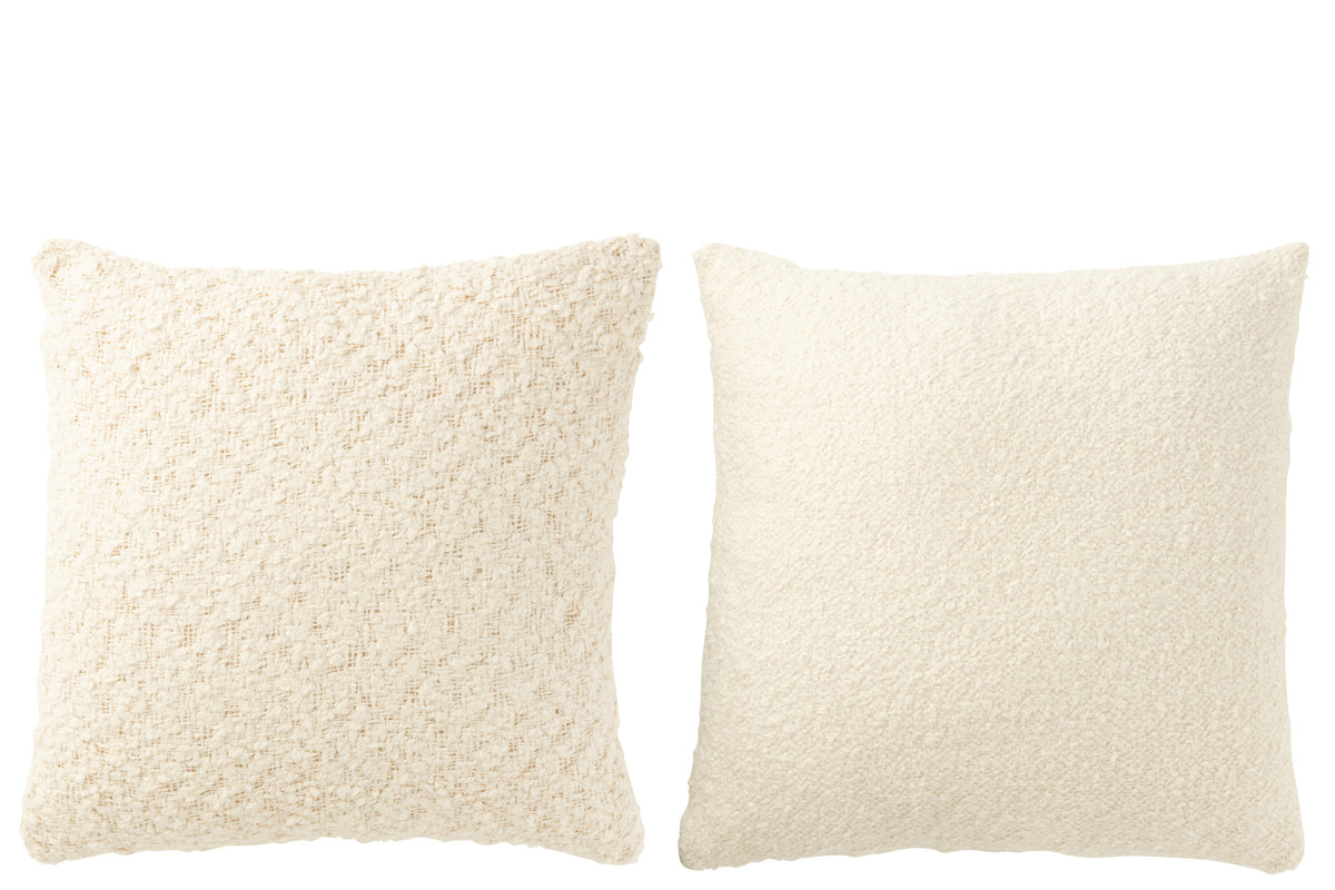 J-Line kussen Vierkant los/dicht Weven - katoen - creme - 2 stuks