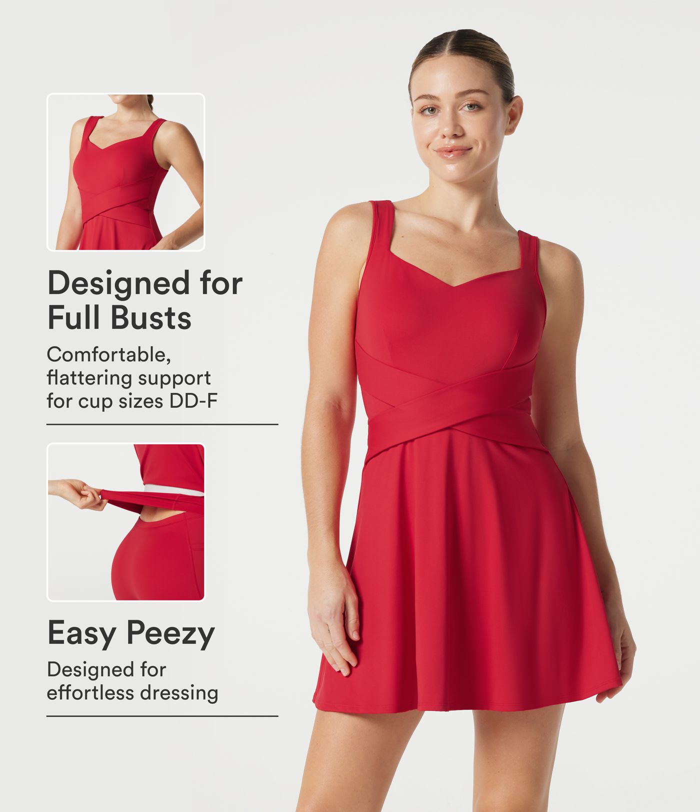 Robe de tennis courte SoftlyZero™ Airy avec brassière intégrée 2-en-1, douce et respirante, avec poches, bonnets DD à F - Édition Easy Peasy - Protection solaire UPF50