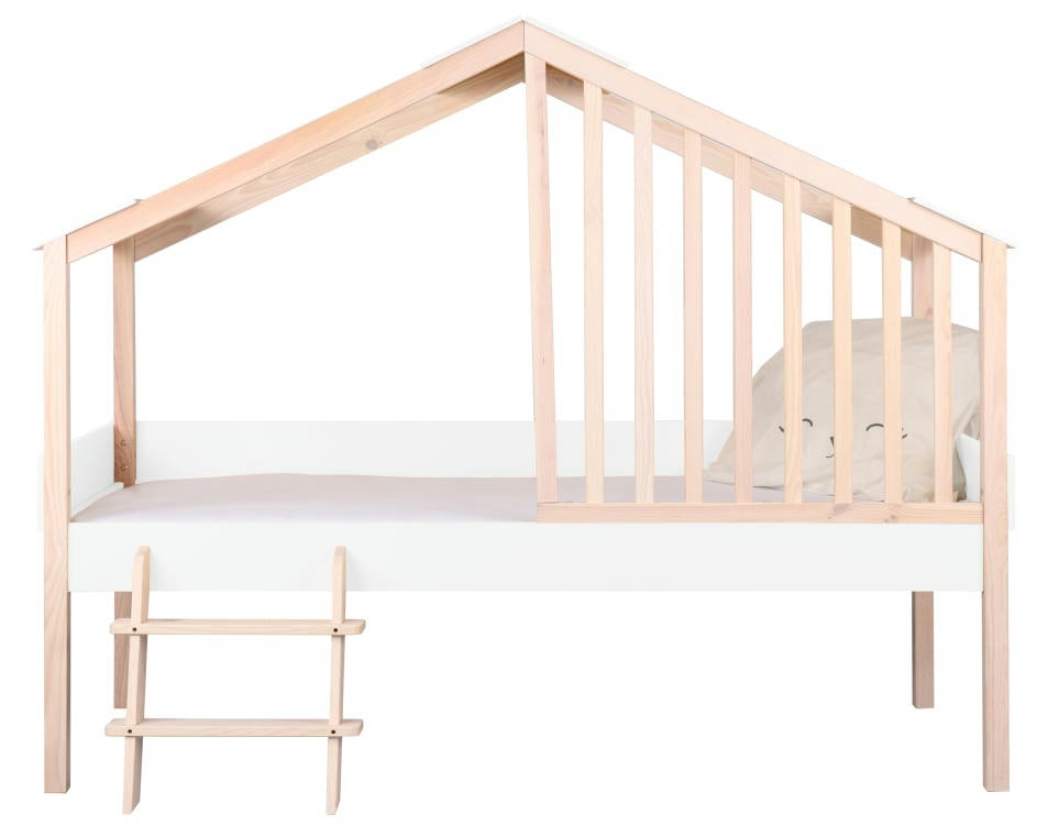 FUMI - Lit enfant cabane  blanc   effet bois   90x190