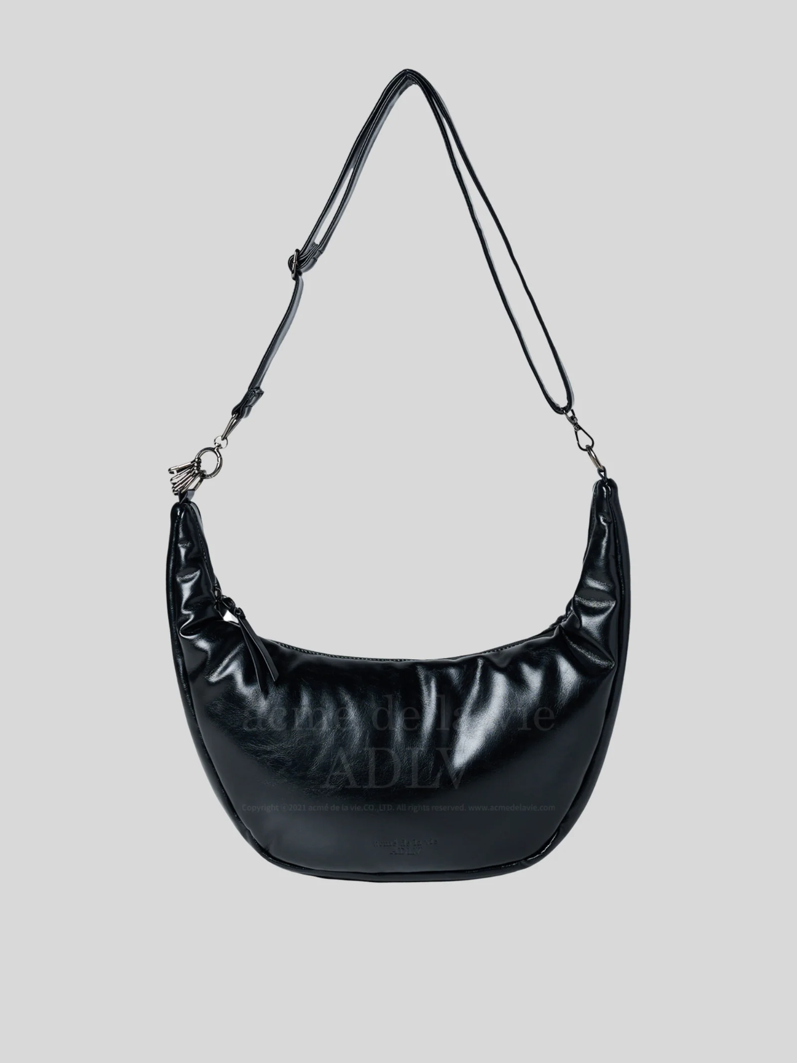 Basic Logo Glossy Vegan Leather Cross Bag