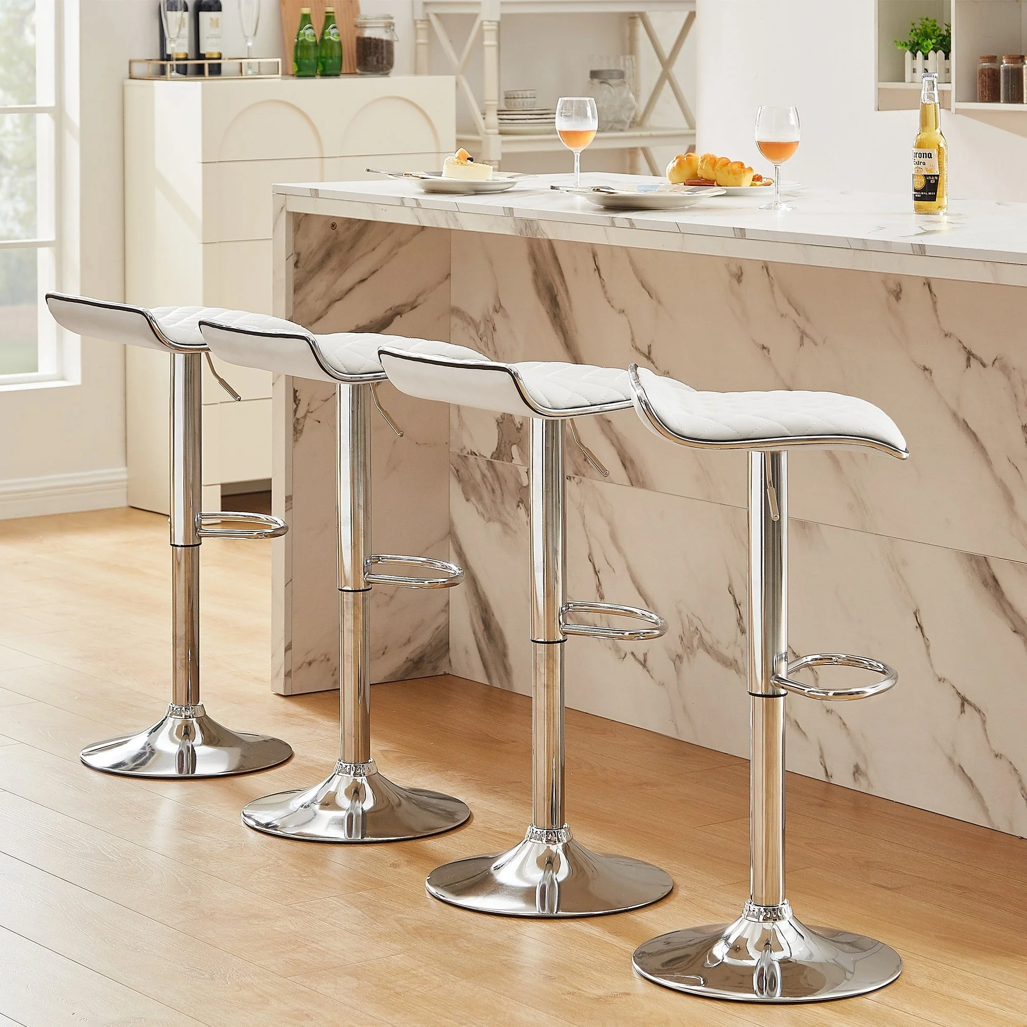 VECELO Barstools Adjustable Height Faux Leather Backless Modern Swivel Bar Stools, Bar Stools Set of 4