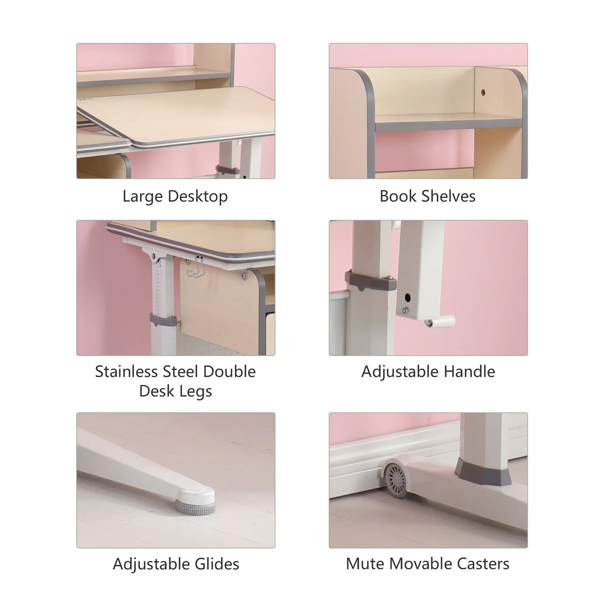 TGEG Kid's Height Adjustable Writing Desk Tilted desktop w/ Book Shelf