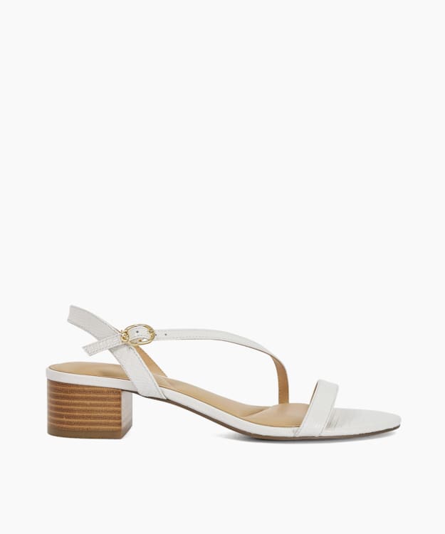 Jolene White - Leather Block Heel Sandals