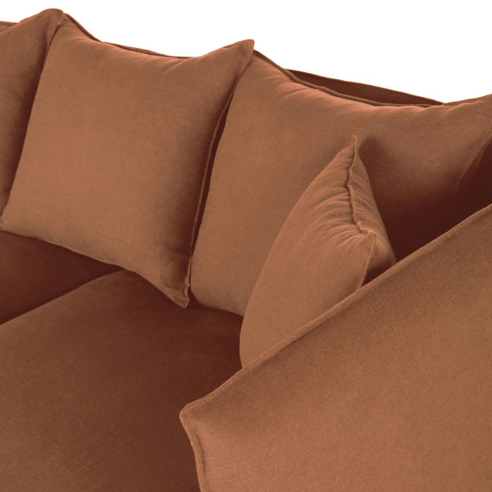 Louvain - Housse de canapé d'angle droit en lin froissé orange de Sienne