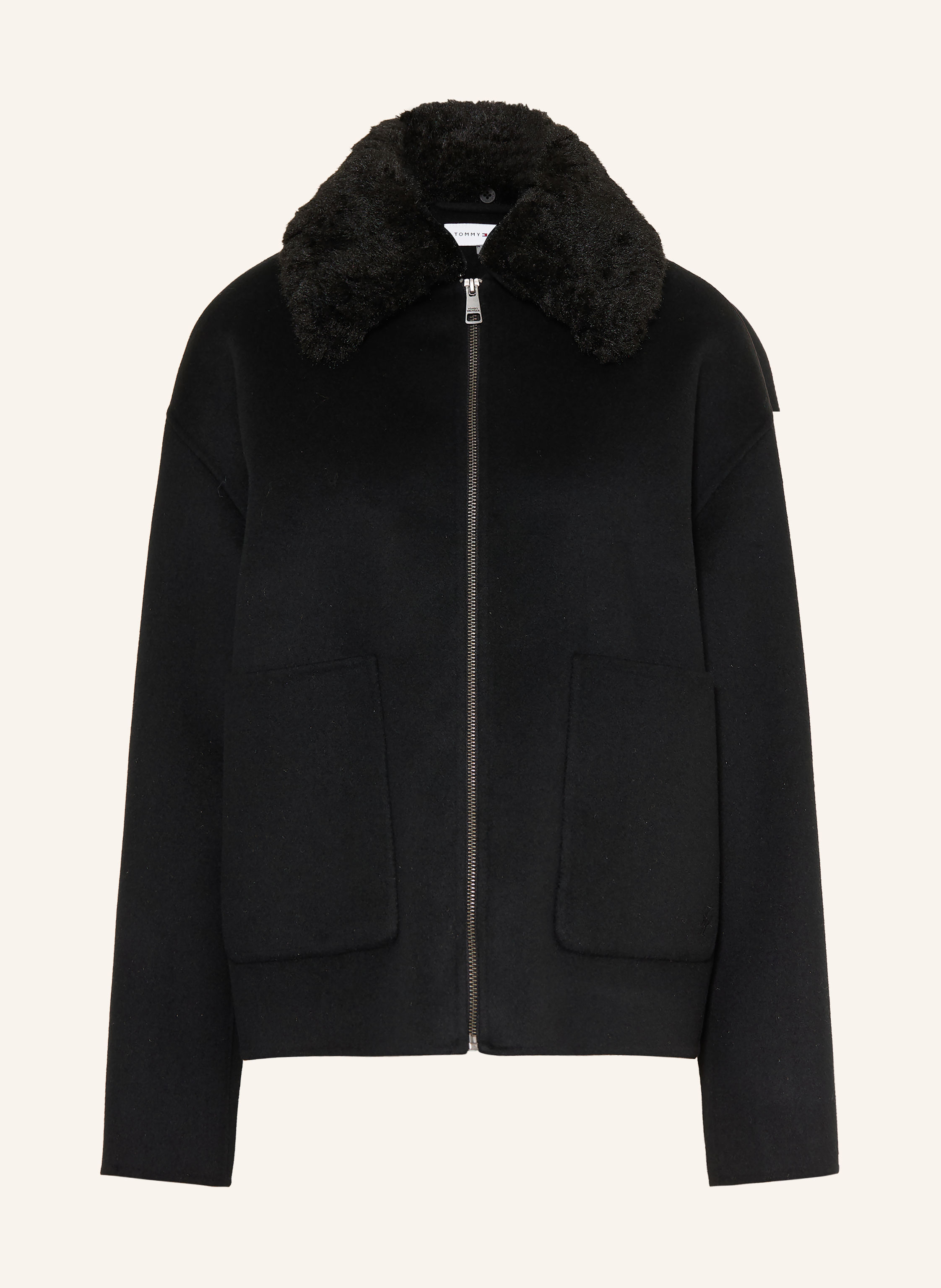 TOMMY HILFIGER Kastenjacke mit abnehmbarem Kunstfell-Kragen
