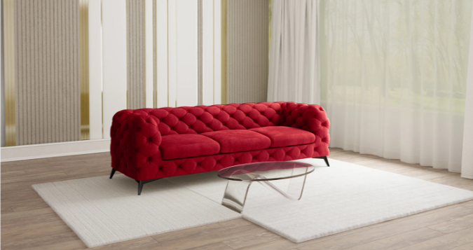 Ropez Chelsea sofa 3 pikowana czerwona nogi czarny mat