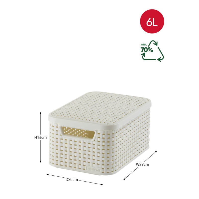 Curver opbergmand met deksel klein - wit - 13x29x19 cm