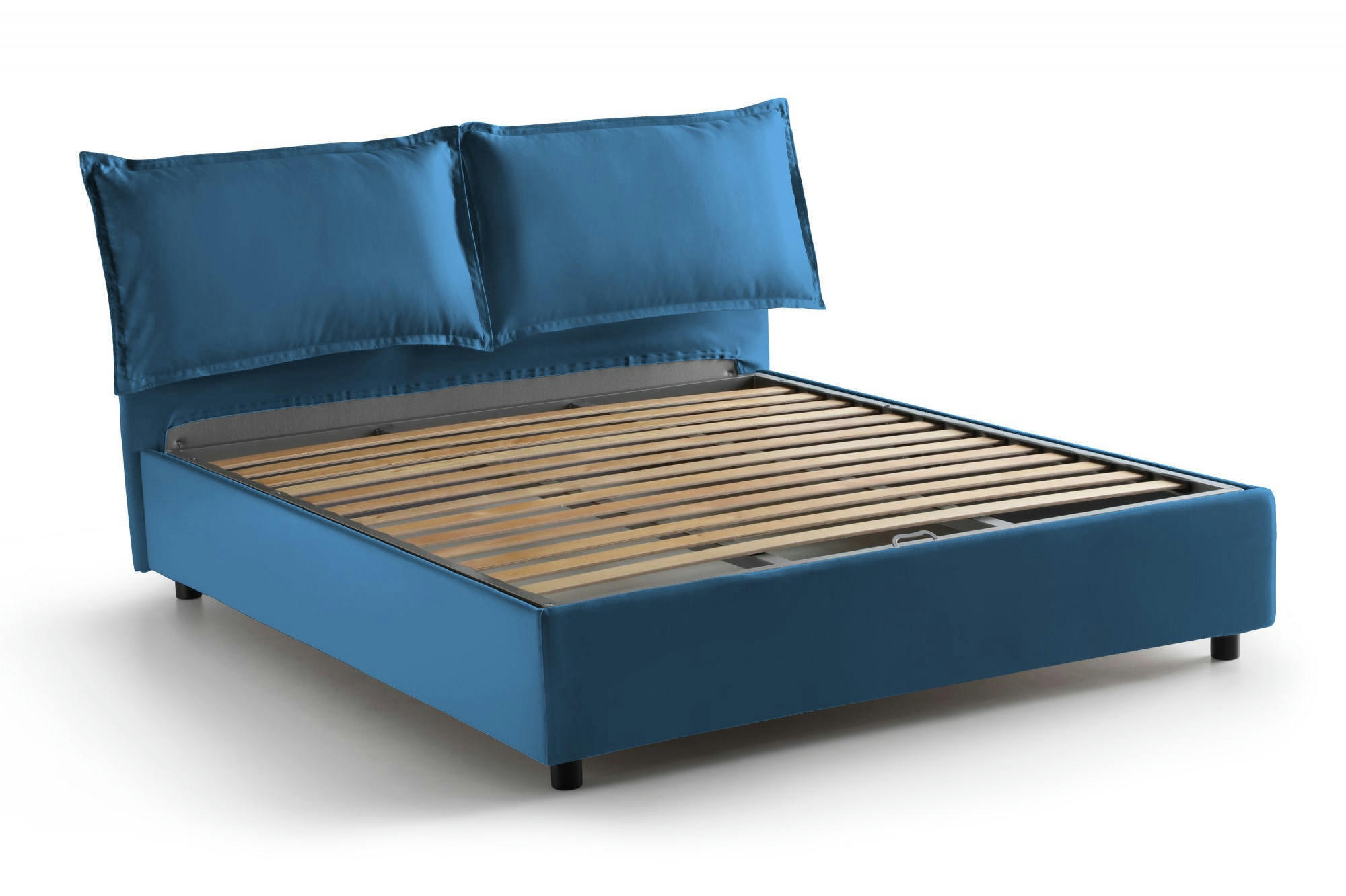 DMELOTT - Lit coffre 140x190 cm en tissu bleu