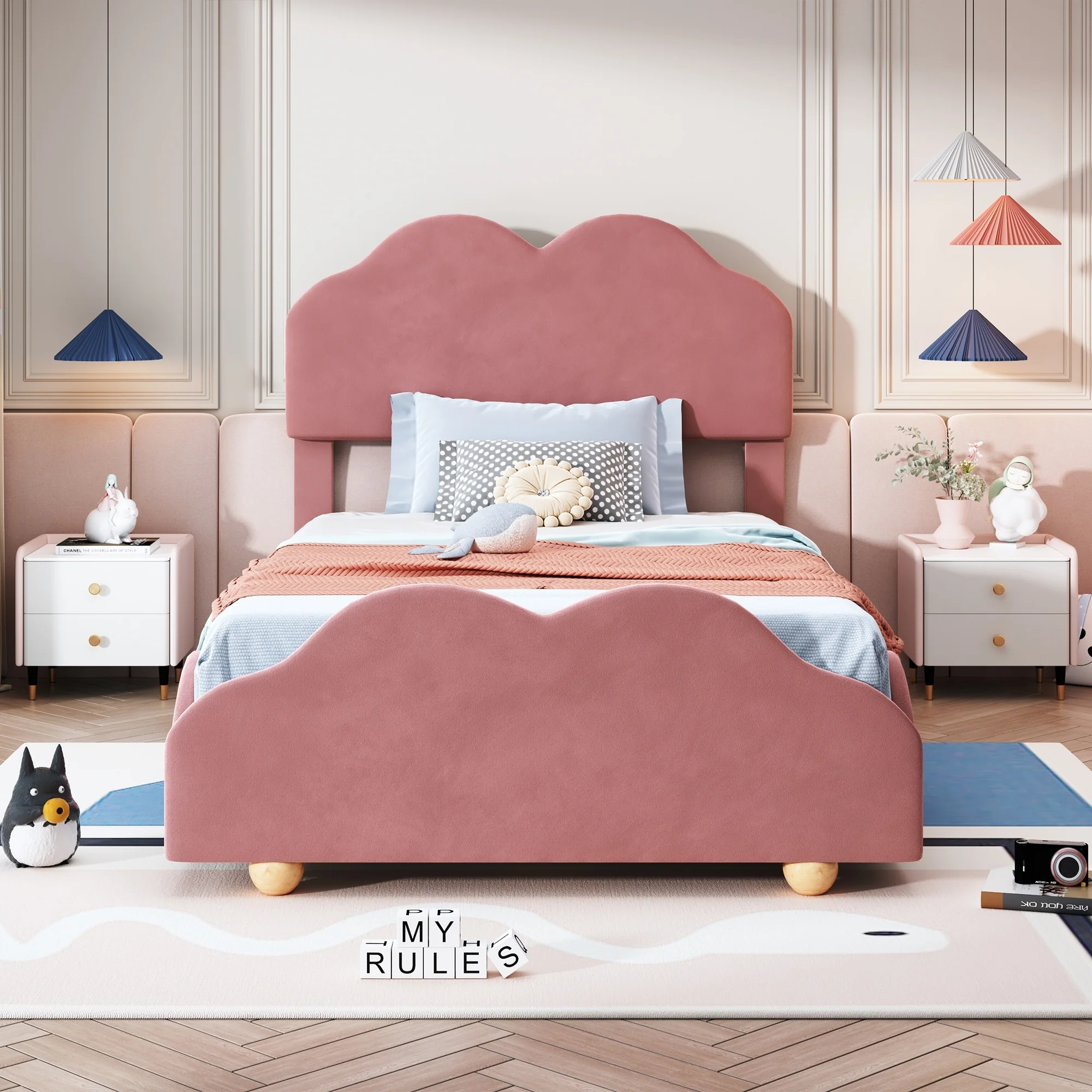 Adorable Cloud-Themed Twin Platform Bed with Upholstered Frame - Ideal for Kids
