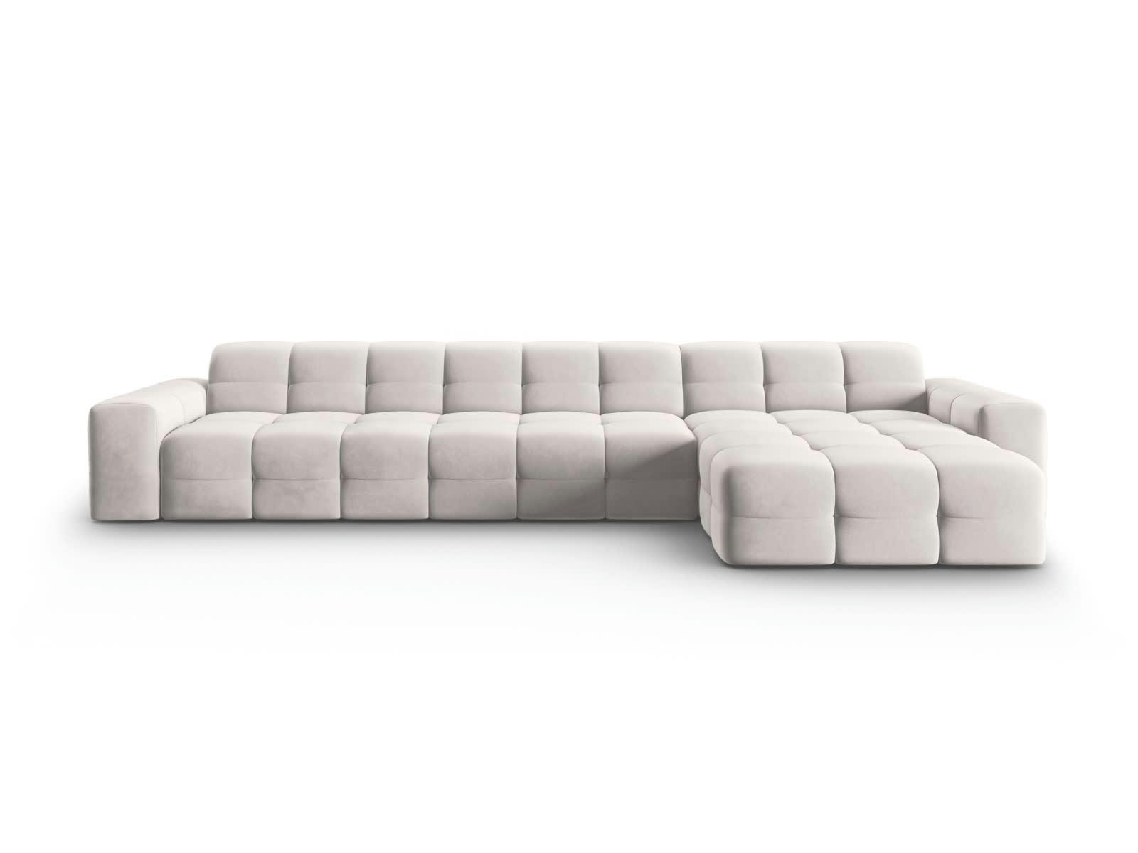 KENDAL - Canapé d'angle droit 5 places en tissu velours gris clair