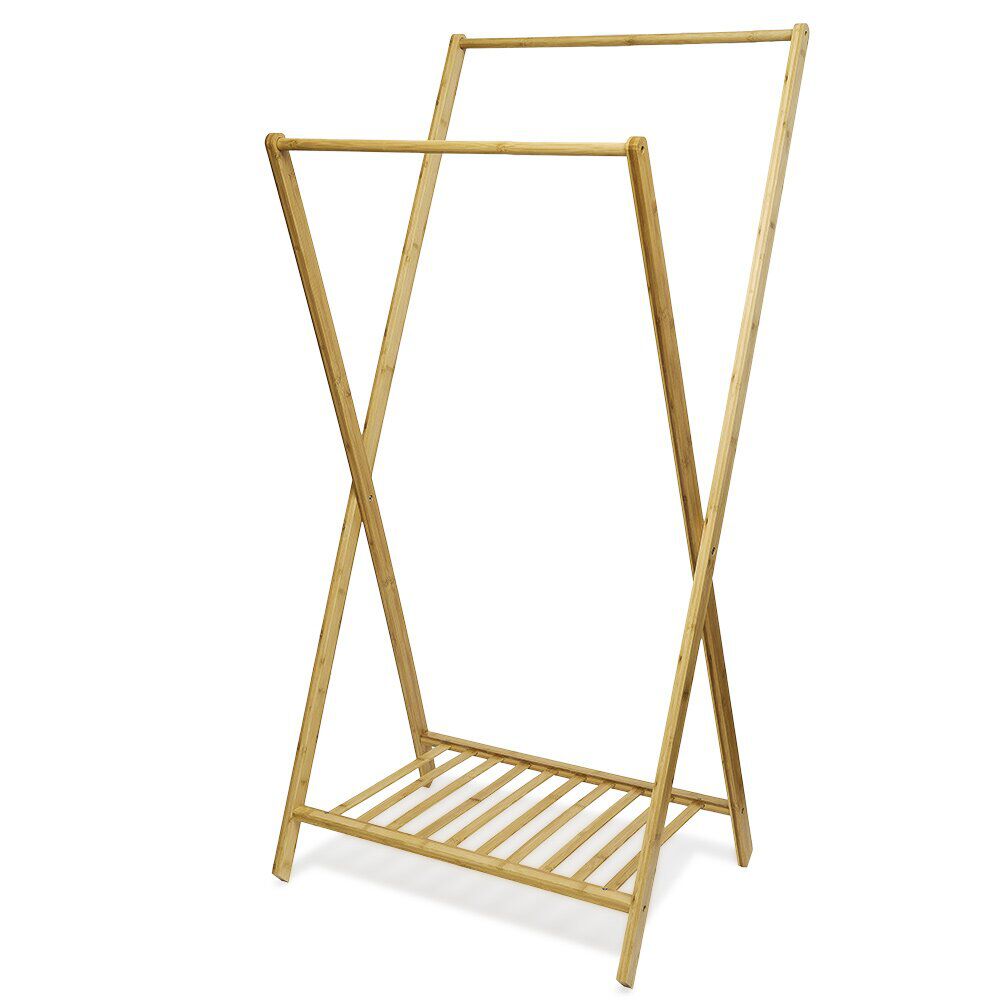 Portant double en bambou avec étagère pour accessoires 70x55xH150cm