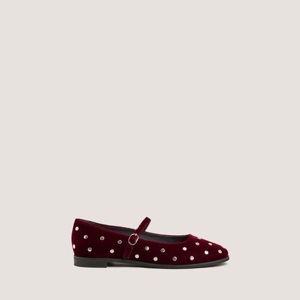 Ballerines à rivetsen velours bordeaux | DELIOTT