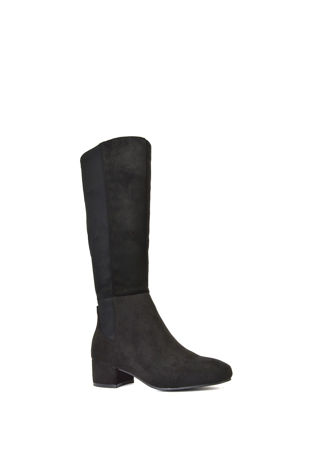 XY London Hannah' Low Block Heel Elasticated Calf Long Boots With Zip Fastening
