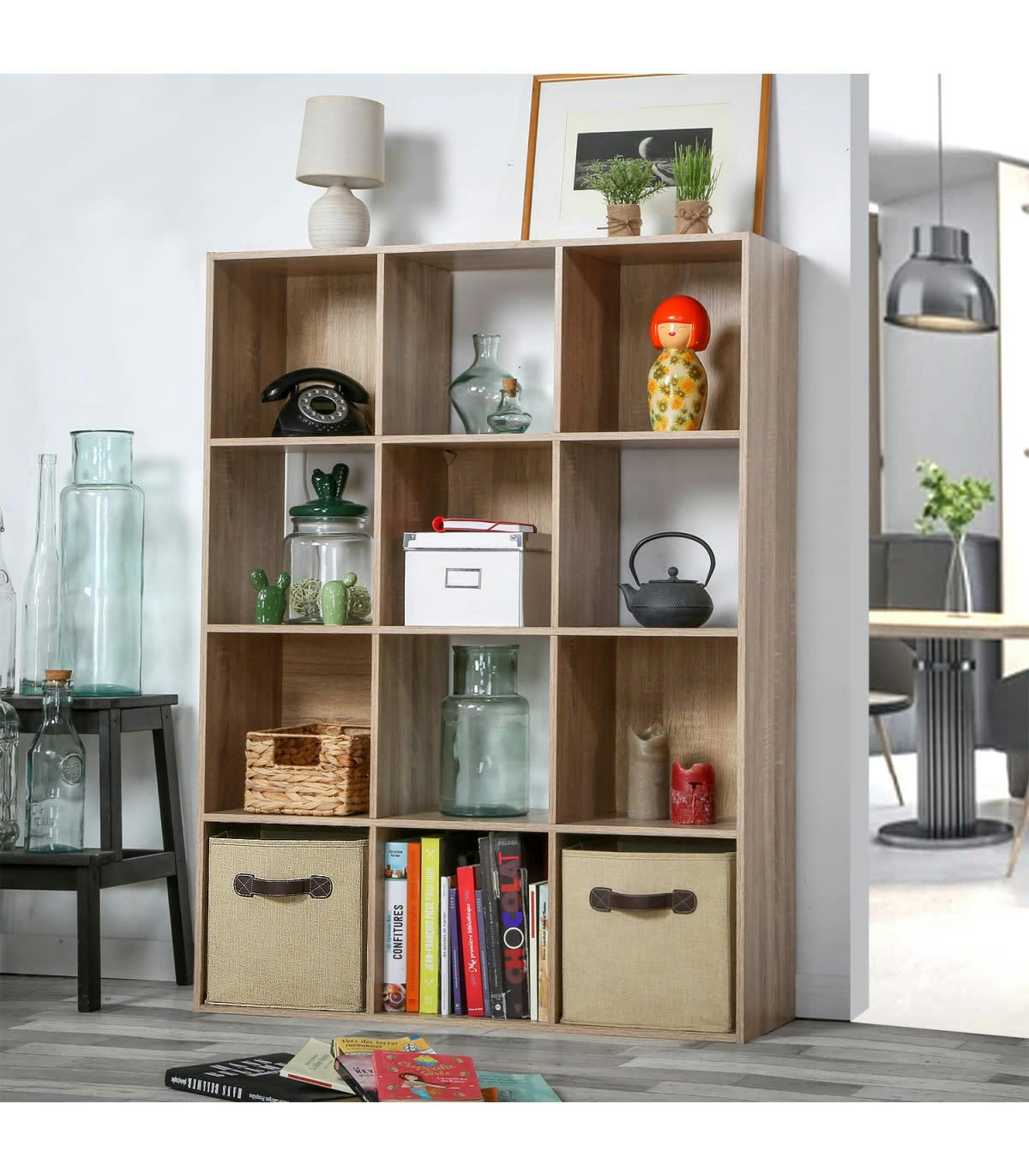 - Etagère de rangement avec 12 cases - L93 x H124 cm - Marron