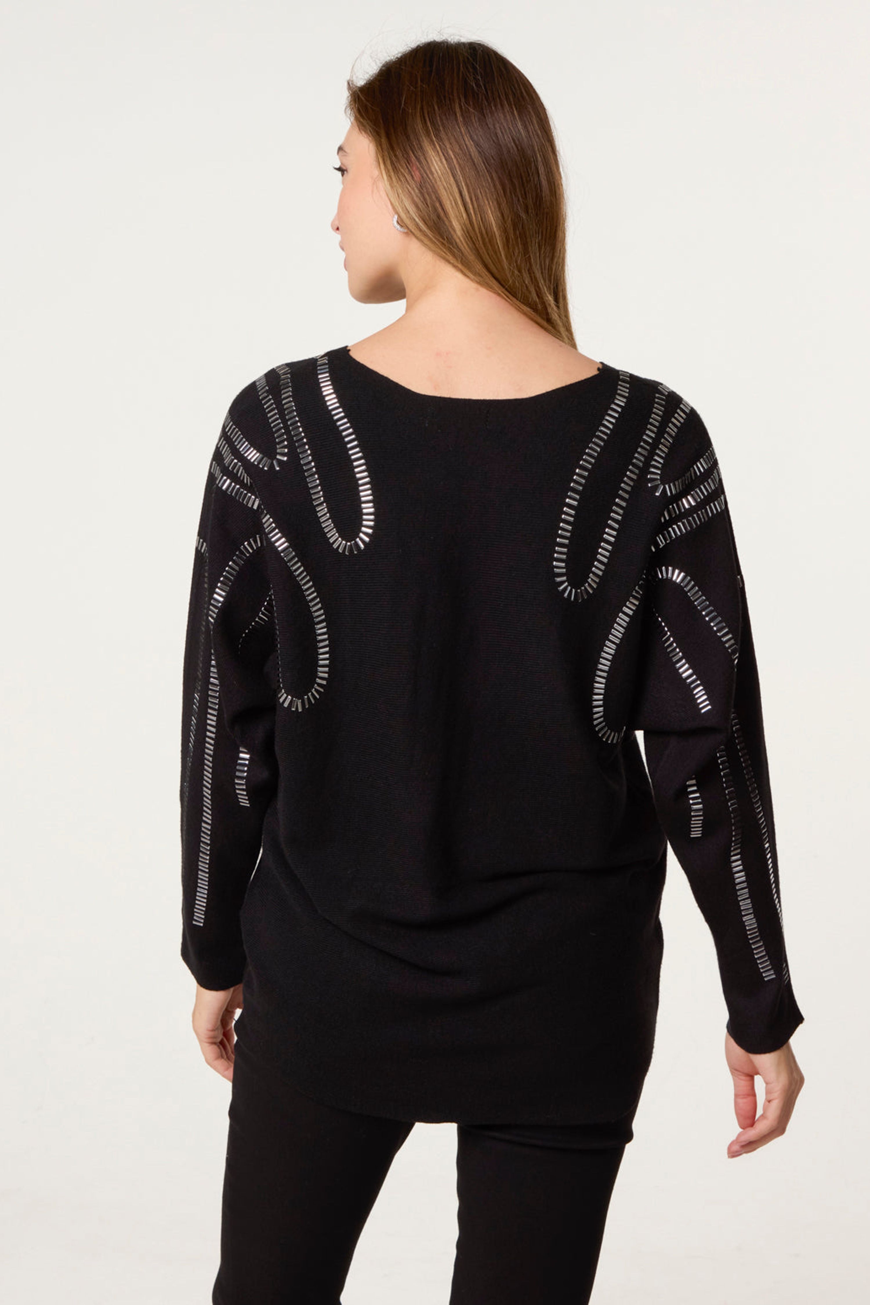 Blue Vanilla Black Embellished Shoulder Jumper
